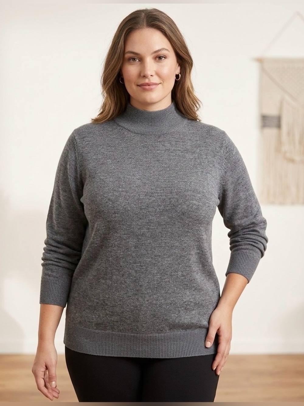 Charter Club Vintage Merino Wool Turtleneck Sweater Women XL Gray Preppy Classic
